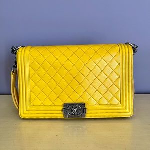 Chanel Lambskin Quilted Large Boy Flap Yellow